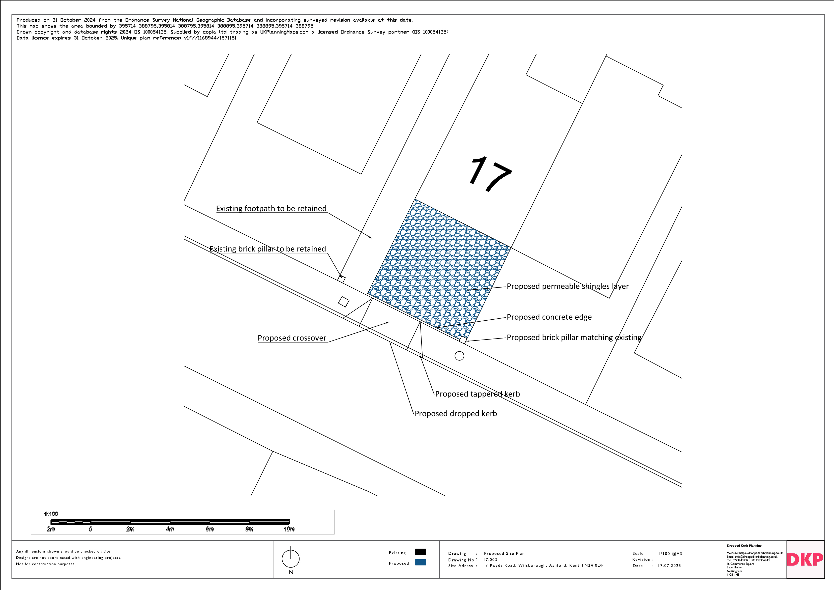 Planning drawing for dropped kerb at Royds Road, Ashford