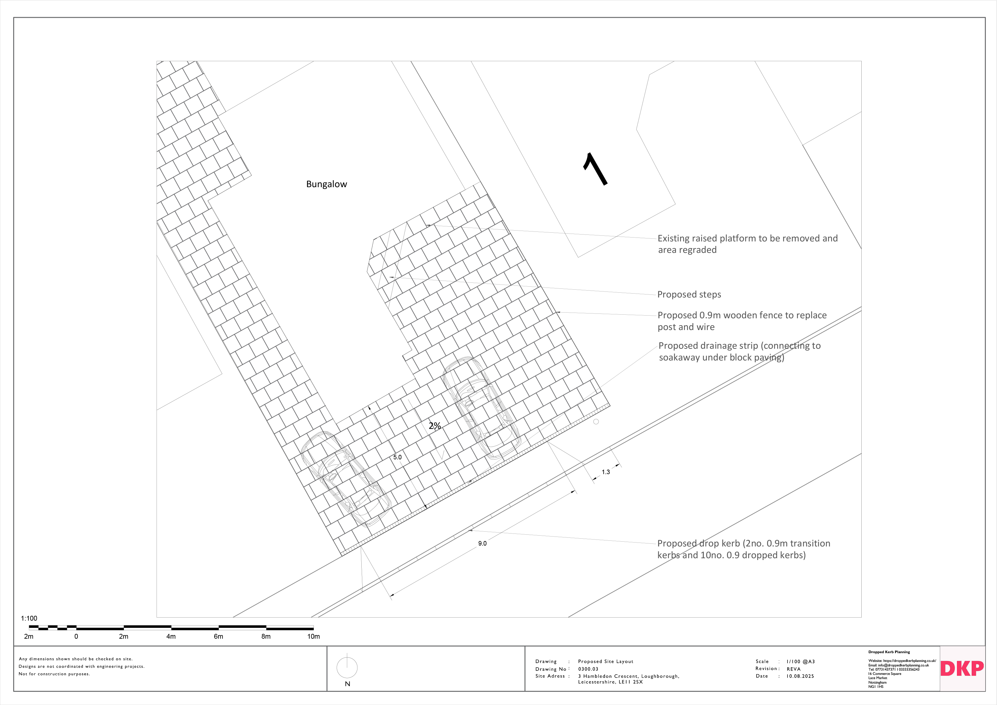 Planning drawing for dropped kerb at Hambledon Crescent, Loughborough