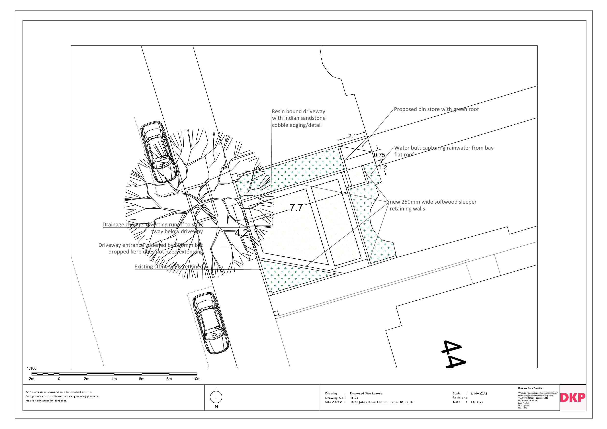 Proposed site plan for dropped kerb at St Johns Road, Clifton, Bristol