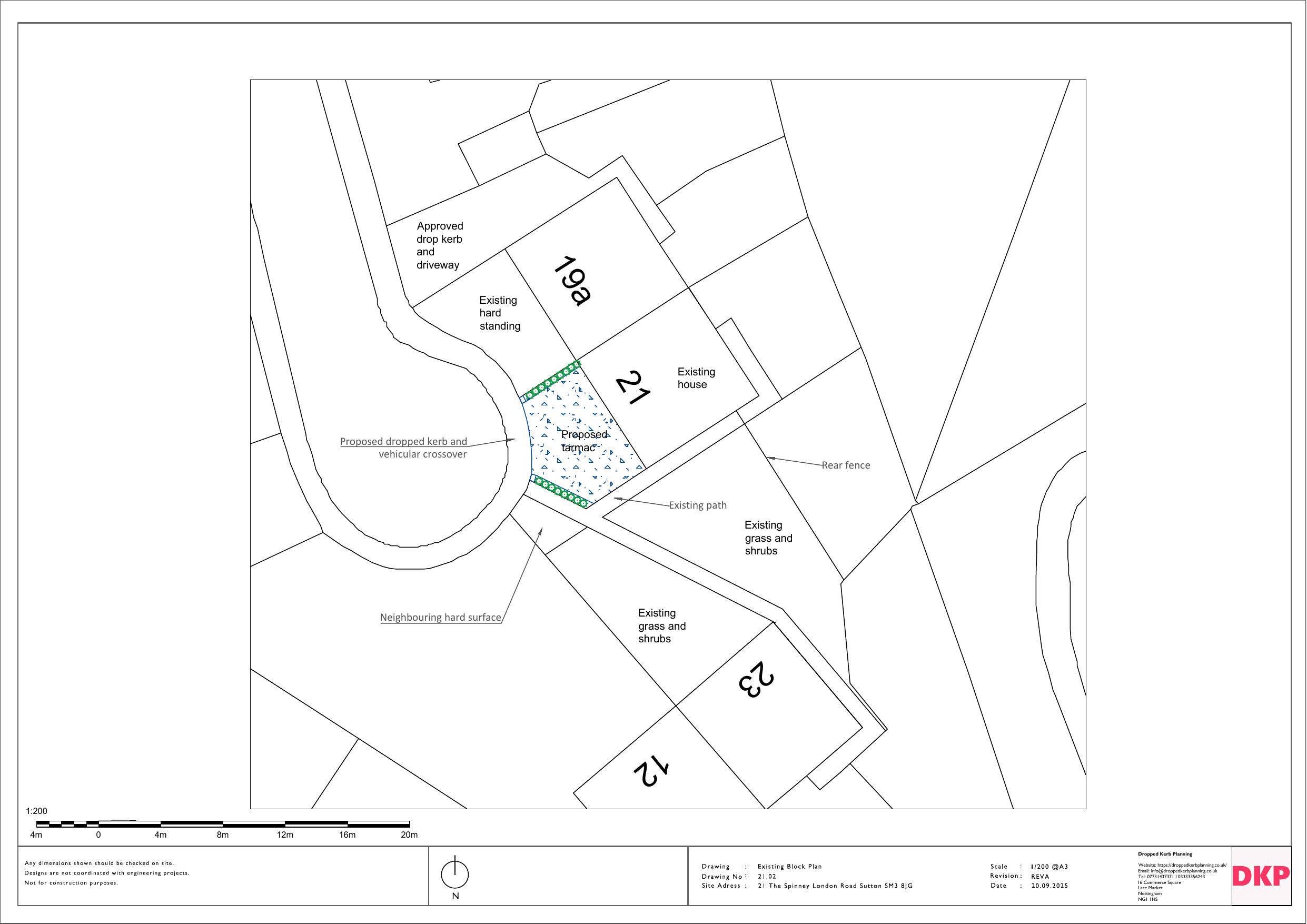Proposed block plan for dropped kerb at The Spinney, Sutton